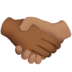 🫱🏾‍🫲🏽 handshake: medium-dark skin tone, medium skin tone display on Apple